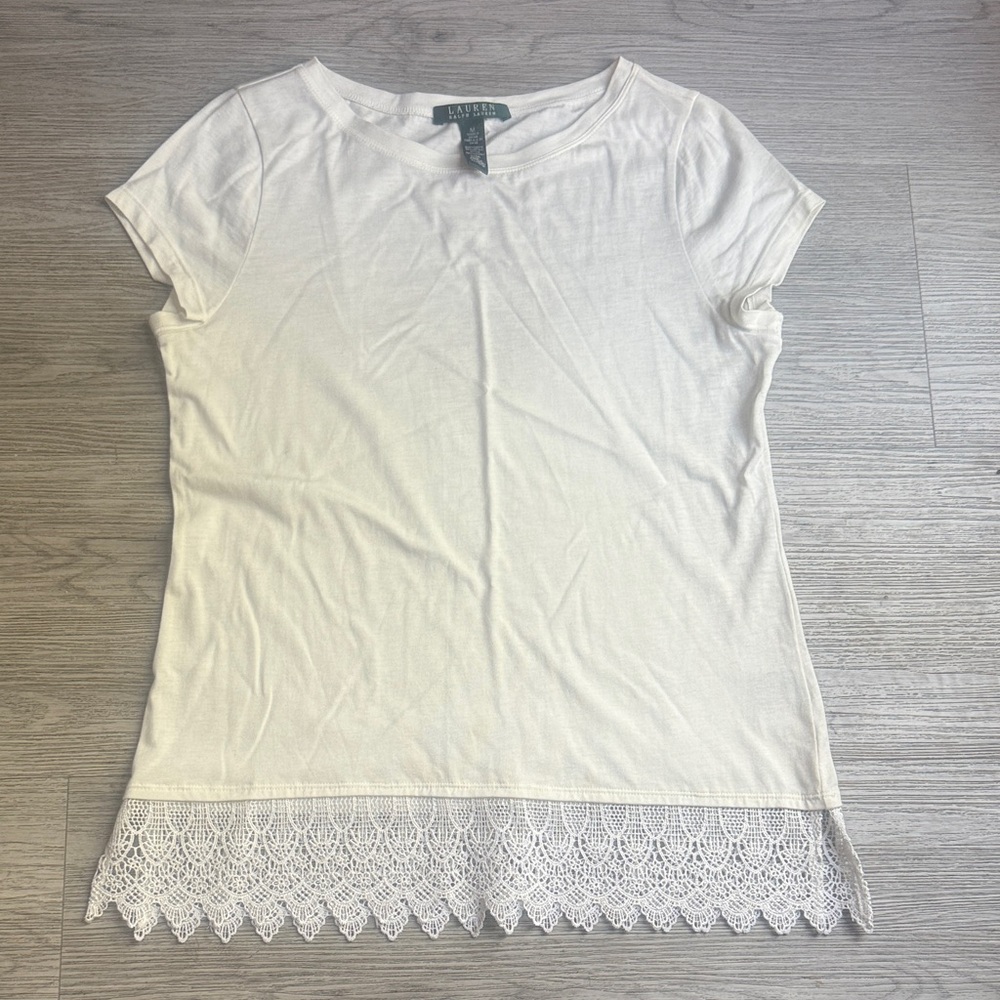 Ralph Lauren White Lace Hem Women's Top